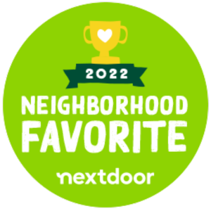 Green circular badge with a yellow trophy icon and the text "2022 Neighborhood Favorite nextdoor" in white and green. - Pure Salon Spa, KY